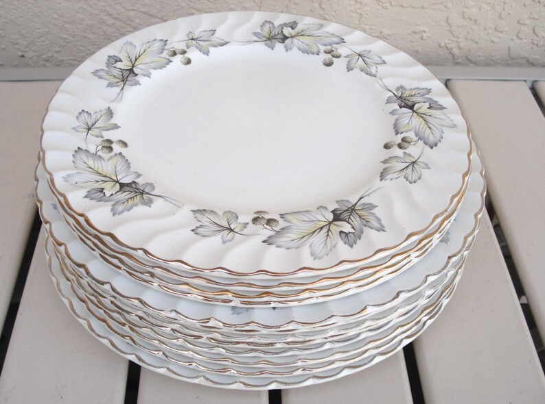 Staffordshire Aynsley And Co England Maple Leaf Design Salad Plates Dinner Plates.