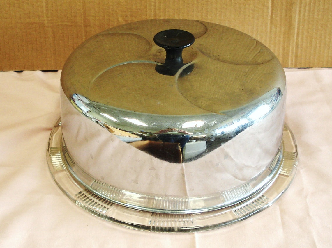 Vintage Clear Glass Cake Plate With Stainless Steel Cover. Etsy
