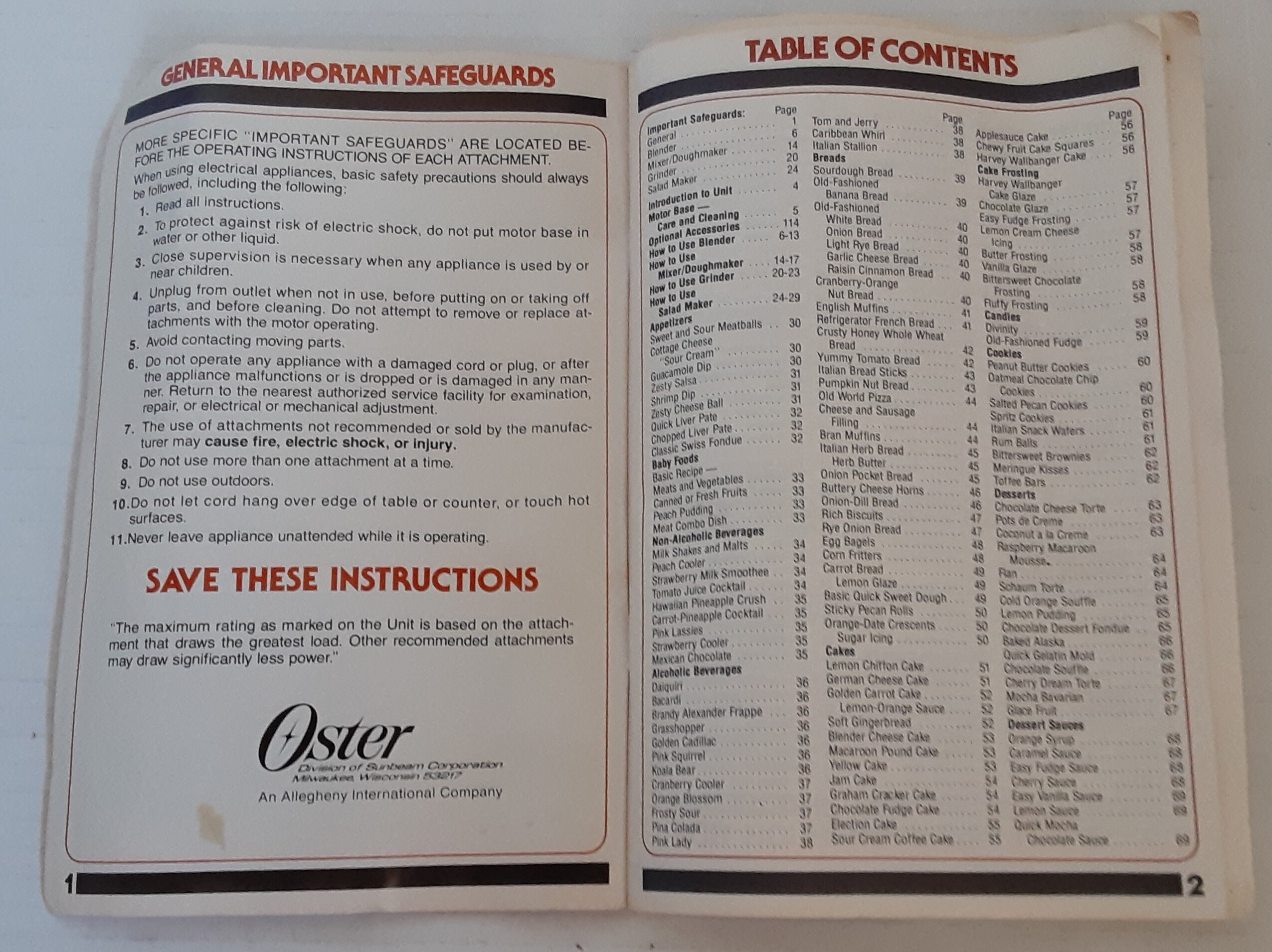 Oster Kitchen Center Instruction Manual