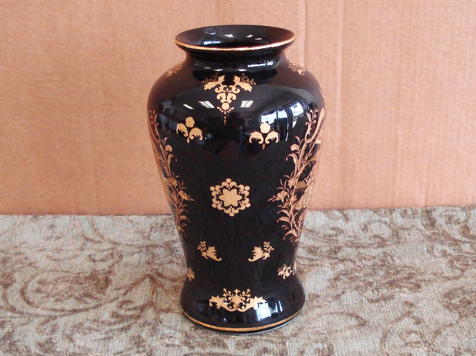 Limoges P. R. G. Fine Porcelain Black and Gold Vase France. Etsy