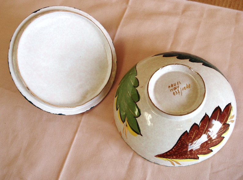 Hand Made And Hand Painted Pottery Lidded Bowl Italy.