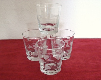 Set of 4 Beverage Tumblers Glasses Etched Glass.