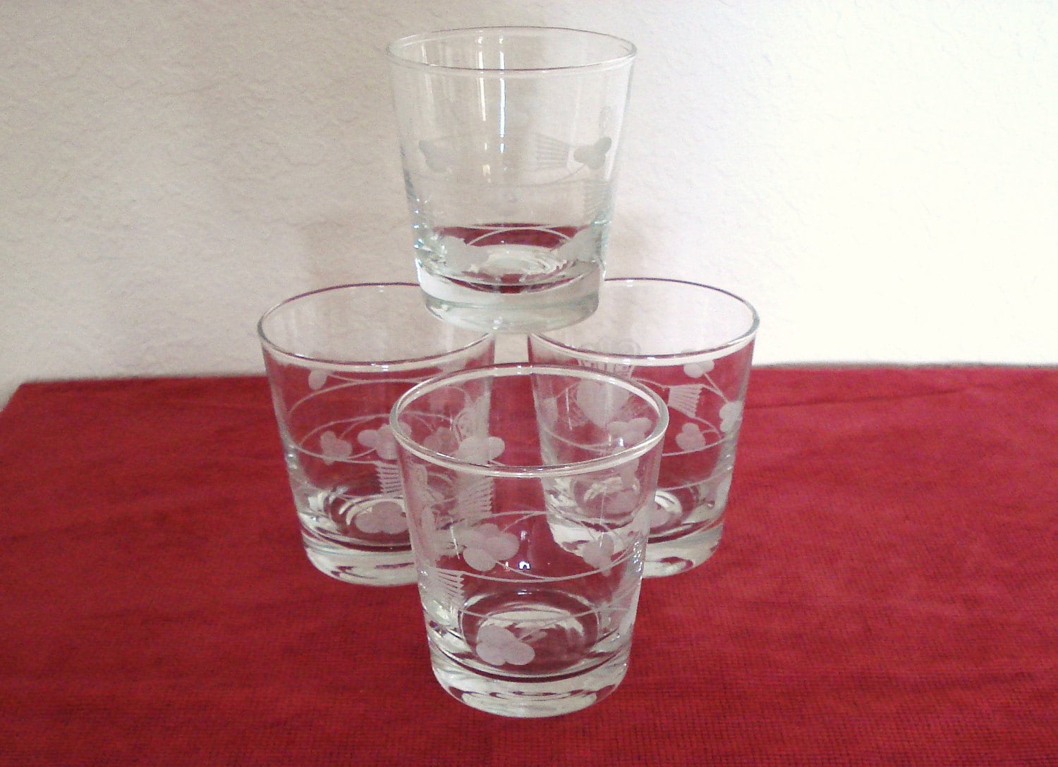 Set of 4 Beverage Tumblers Glasses Etched Glass. Etsy