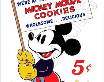 1937 Mickey Mouse Cookies Store Advertising Standup Sign Repro 1937 Mickey Mouse Cookies Store Advertising Standup Sign Repro