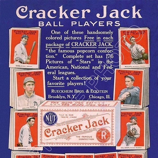 1915 Cracker Jack Baseball Cards Store Counter Advertising Standup Sign Repro