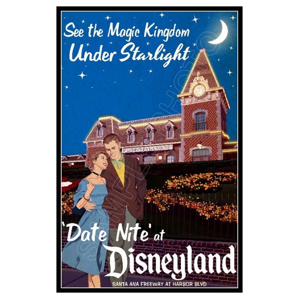 Disneyland Date Night #1 Poster 11X17 - Buy Any 2 Get 1 Free - FREE SHIPPING Disney Fantasy Land Anaheim Mickey Mouse Donald Duck Snow White