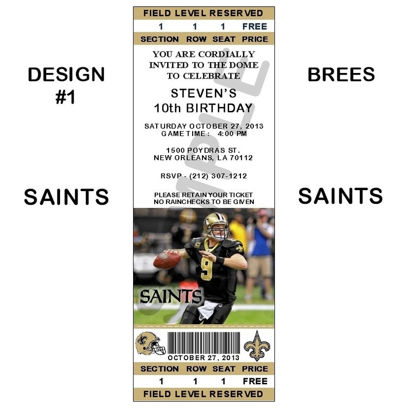 12 Personalized New Orleans Saints Ticket Party Invitations | Etsy