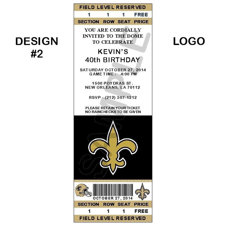 12 Personalized New Orleans Saints Ticket Party Invitations Etsy