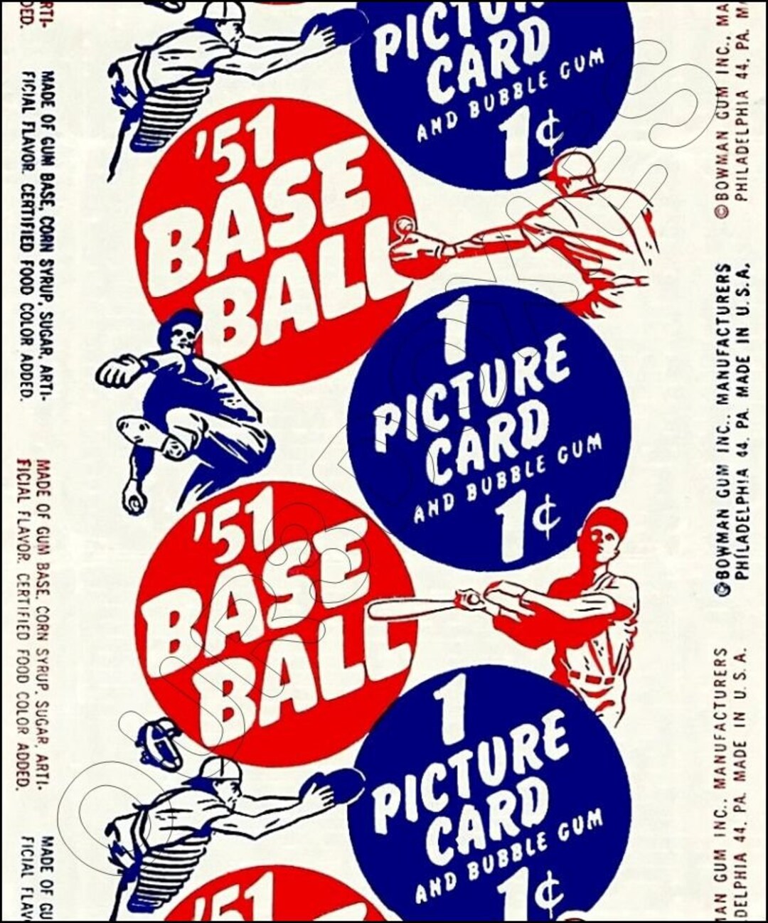 1951 Bowman Baseball Cards Store Counter Advertising Standup Sign Repro ...