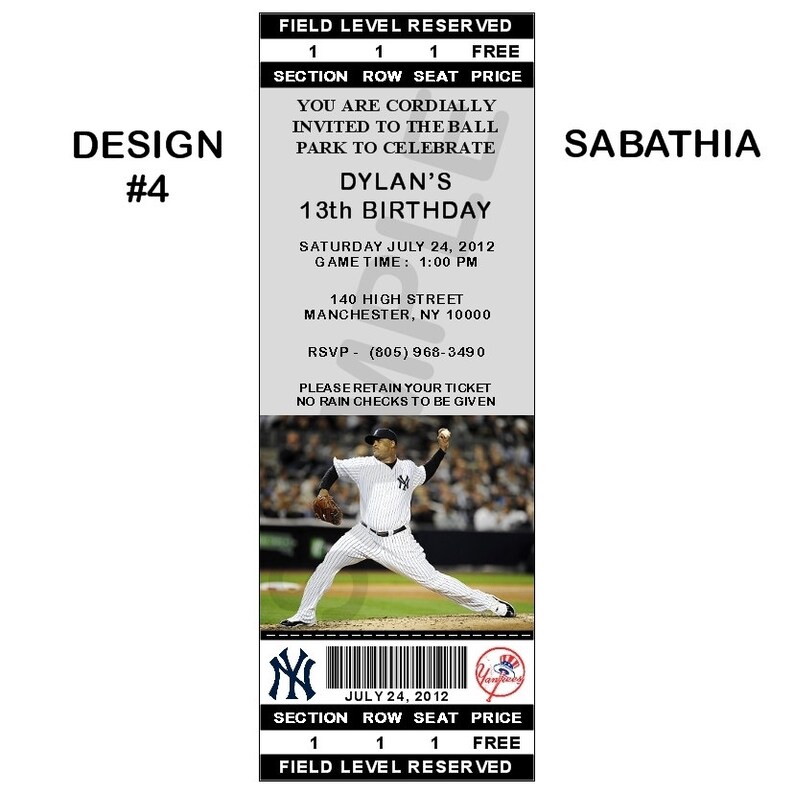12 Personalized New York Yankees Ticket Party Invitations - Etsy