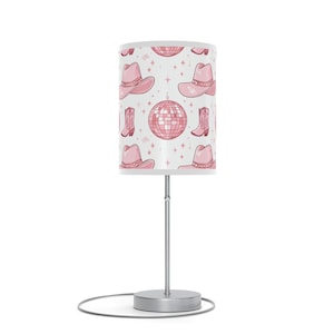Cowgirl-Themed Table Lamp, Western Decor, Pink Hat and Boot Light, Bedroom Nightstand Lamp, Party Lighting