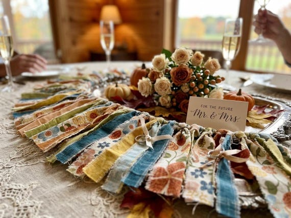 Rustic Wedding Fabric Garland | Bridal Shower Cake Table Bunting | Engagement Party Backdrop