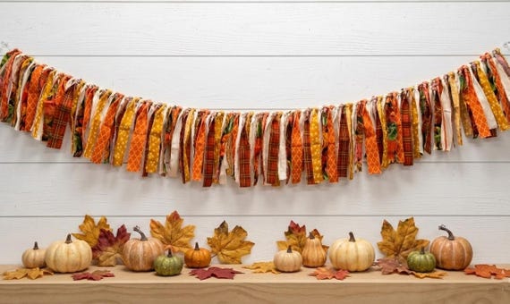 Harvest Orange Fall Fabric Garland | Modern Farmhouse Autumn Bunting | Thanksgiving Decor