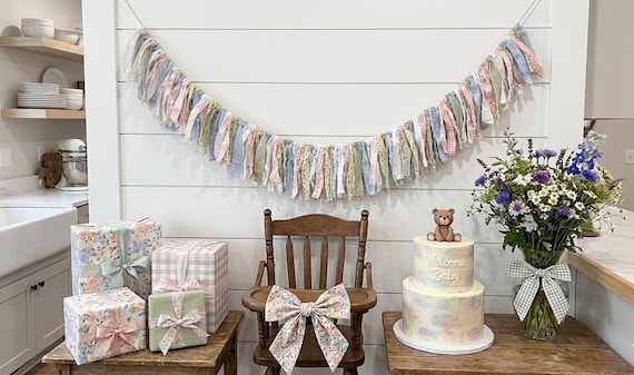 Pastel 60” Fabric Garland | Farmhouse Mantel | Wedding | Baby Shower Bunting | Nursery