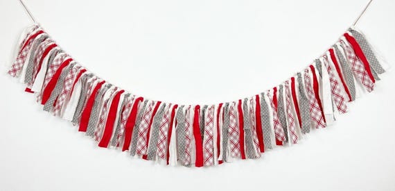 Red and Gray Fabric Garland | Scarlet and Grey Tailgate Tent Banner | Dorm Decor