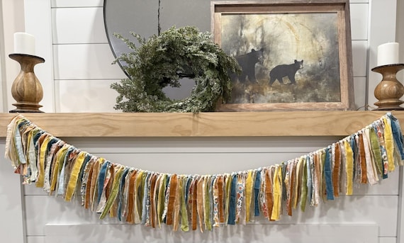 Farmhouse Fabric Garland | Muted Floral Mantel Bunting | Cozy Country Cottage Home Decor