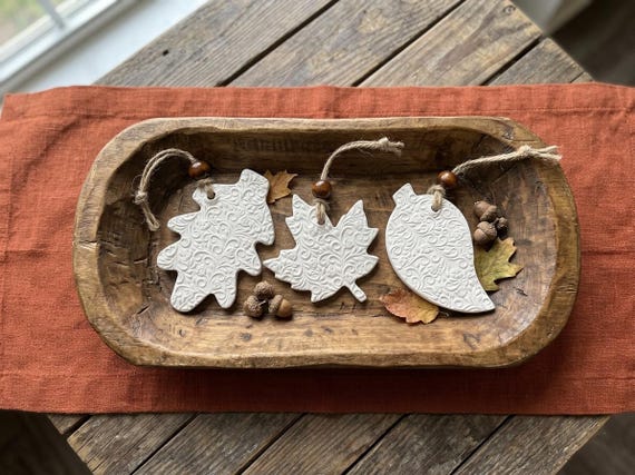 Thanksgiving Favors Clay Leaf Ornaments | Fall Table Decor | Place Setting Tags | Autumn Gift