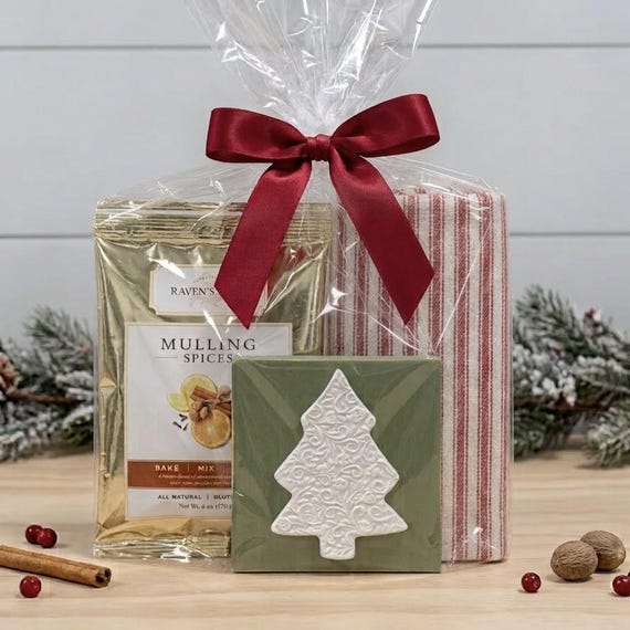 Cozy Holiday Gift Bundle | Handcrafted Embossed Clay Christmas Sign | Farmhouse Winter Present Pack