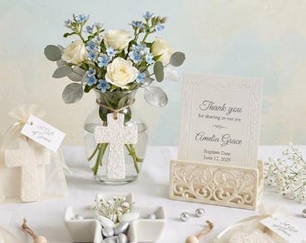 Christening Favor Cross Ornaments | Handmade Baptism Keepsakes | Bulk Clay Cross Tokens