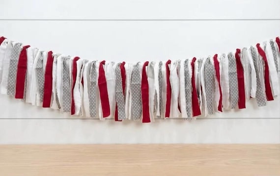Crimson Gray & White Fabric Garland | Football Game Day Tailgate | Dorm Decor | Graduation Banner