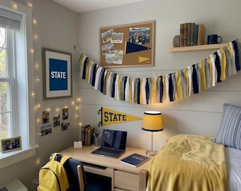 Custom College Garland | Fabric Rag Banner in University School Colors | Dorm Room Decor