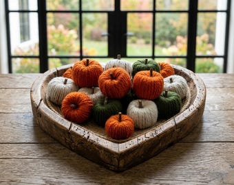 Fall Dough Bowl Fillers | Yarn Pumpkins Set | Oatmeal Knit Pumpkin Mantle | Farmhouse Decor