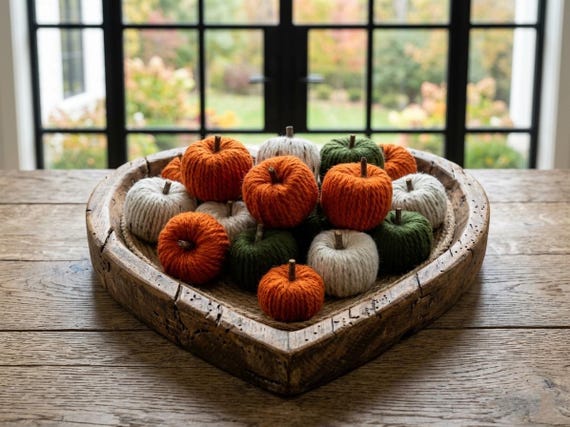 Fall Dough Bowl Fillers (Set of 5) | Yarn Pumpkins Set | Oatmeal Knit Pumpkin Mantle | Farmhouse Decor