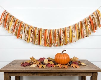 60" Fall Fabric Garland | Modern Farmhouse Mantel Decor with Orange, Yellow, and Floral Ties