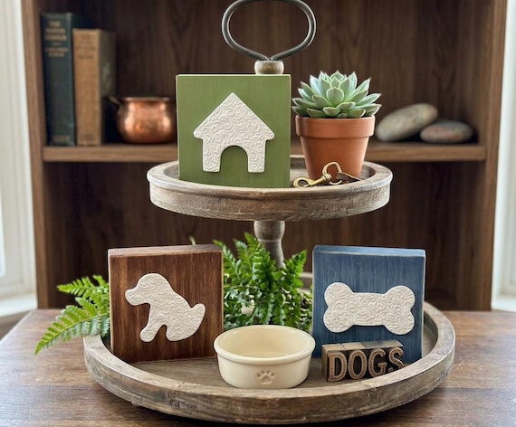 Rustic Dog Decor Set | Handmade Wood Signs | Farmhouse Tiered Tray | Dog Mom Gift