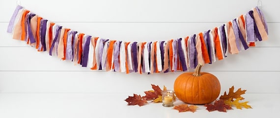 Purple and Orange Fabric Garland | College Tailgate Decor | Graduation | Halloween Bunting