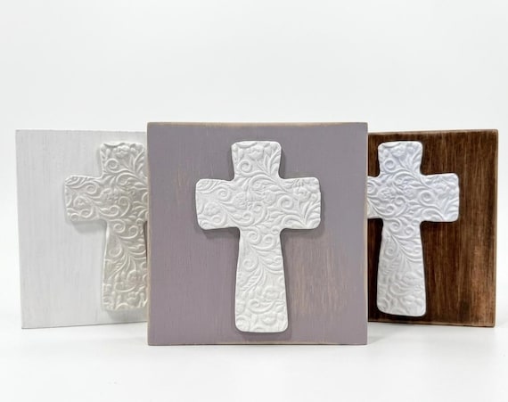 Clay Cross Handmade | Rustic Wood Christian Decor | Farmhouse Tiered Tray | Baptism Gift | First Communion