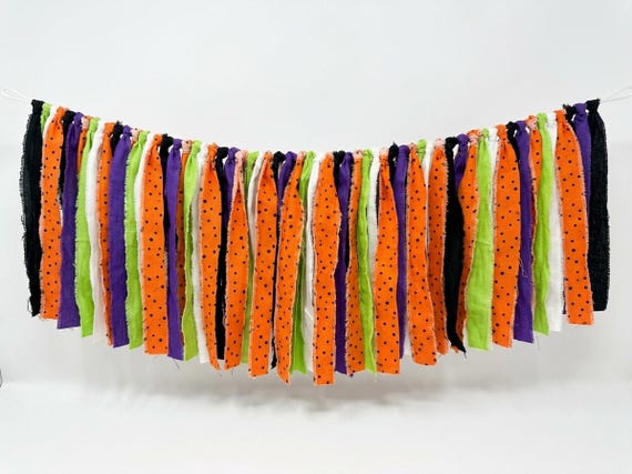 Halloween 60" Fabric Garland | Spooky Tassel Bunting | Modern Farmhouse Mantle and Party Decor