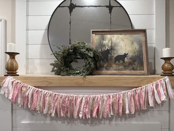 Pink 60” Fabric Garland | Everyday Farmhouse Decor | Rustic Wedding Bunting | Baby Shower | Nursery