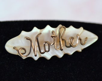 Vintage 'Mother' Brooch Made with Mother of Pearl and Metal