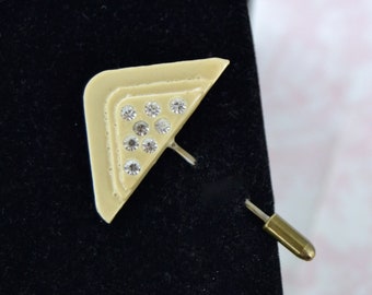 Vintage Celluloid and Rhinestone Hat Pin in Cream with Metal Cap