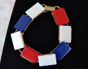 Vintage 1960s Red White and Blue Linked Tile Bracelet