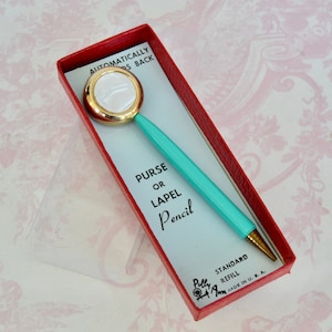 Vintage Retractable Pencil Brooch with Faux Mother of Pearl and Gold Tone Metal Pin