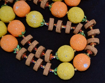 Vintage Fruit Necklace with Sugar Coated Plastic Beads and Cork Beads Made in Japan