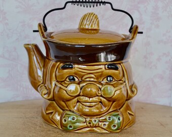 Vintage Ceramic Teapot of Benjamin Franklin with Metal Handle Made in Japan
