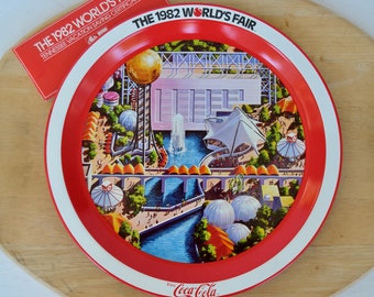 Vintage 1982 World's Fair Metal Souvenir Tray with Coupon Book Sponsored by Coca Cola