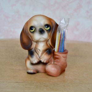 Vintage Toothpick Holder of Beagle Dog with a Boot Marked Japan