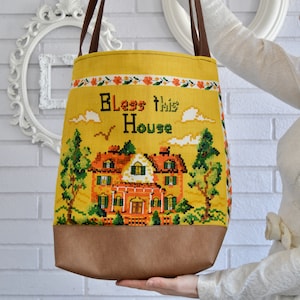 1978 Bless This House Fabric Calendar Tote Bag with Vinyl Bottom and Canvas Straps