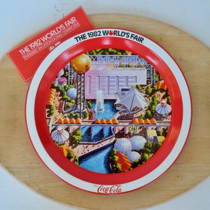 Vintage 1982 World&#39;s Fair Metal Souvenir Tray with Coupon Book Sponsored by Coca Cola