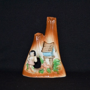 Vintage 1968 Ceramic Fish Tank Aquarium Ceramic Figurine of Woman and Volcanos by Zenith