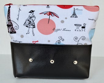 French Holiday Parisian Fashion Fabric Makeup or Storage Bag