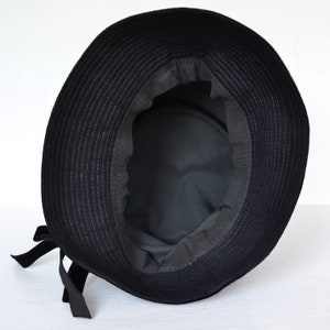 Vintage Black Velvety Hat with Velvet Ribbon and Bow image 8