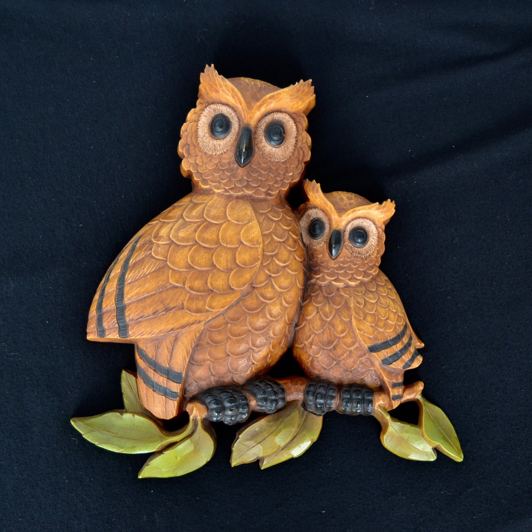 Vintage 1976 Plastic Owl Wall Hanging With Parent and Baby Owl Etsy