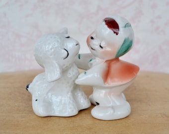 Salero y pimentero de cerámica vintage Mary Had a Little Lamb de Van Tellingen