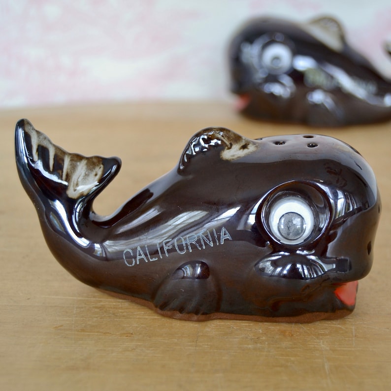 Vintage Whale Salt and Pepper Shakers Made of Redware Pottery Etsy