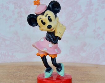 Vintage Plastic Minnie Mouse Figurine by Walt Disney Productions Made in Hong Kong